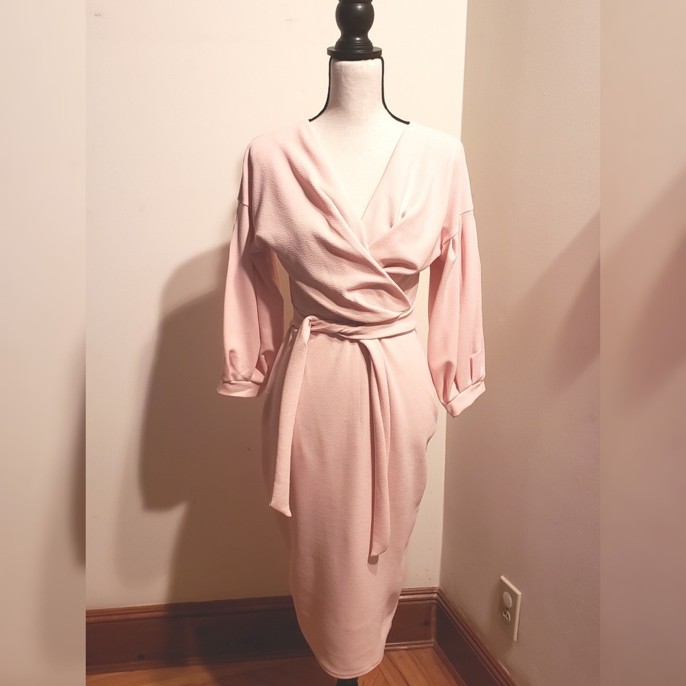 NWT Blush Boohoo Off The Shoulder Midi Wrap Dress